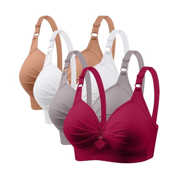 Samickarr Plus Size Bras for Women 4PC Full Coverage Gathered Push Up Lingerie Adjustable Strap Wirefree Minimizer Bras Thin Breathable Wireless Bralettes for Everyday Comfort