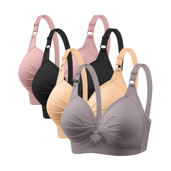 Samickarr Plus Size Bras for Women 4PC Full Coverage Gathered Push Up Lingerie Adjustable Strap Wirefree Minimizer Bras Thin Breathable Wireless Bralettes for Everyday Comfort