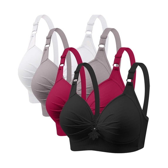 Samickarr Plus Size Bras for Women 4PC Full Coverage Gathered Push Up Lingerie Adjustable Strap Wirefree Minimizer Bras Thin Breathable Wireless Bralettes for Everyday Comfort