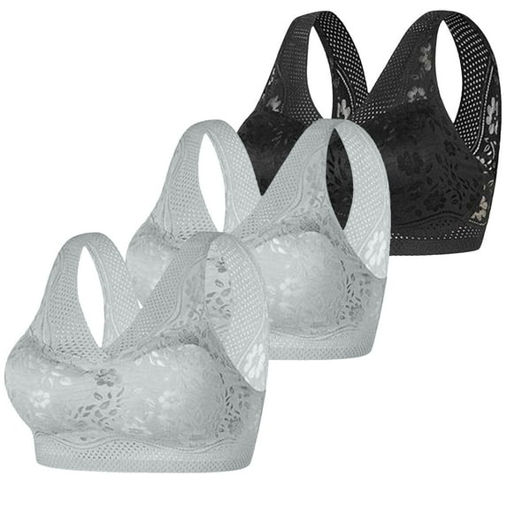 gakvbuo Plus Size Bras for Woman Full Coverage Bras 3PC Women's Non Steel Ring Gathered Pattern Breathable Shoulder Strap Underwear Daily Bra
