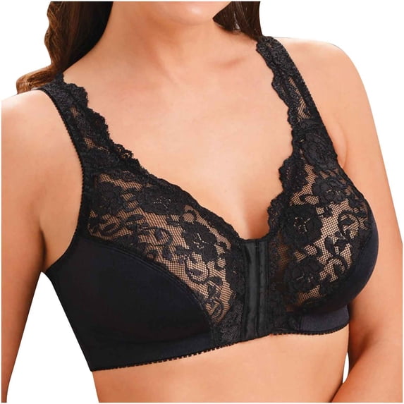 Samickarr Plus Size Compression Bras For Women Post Surgery Front Closure Solid Color Bra Without Steel Ring Push Up Plus Size Mother Lace Underwear