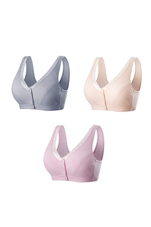 Plus Size Compression Bras For Women Post Surgery Front Closure 3Pc Woman Sexy Ladies Bra Without Steel Rings Sexy Vest Large Size Lingerie Underwear