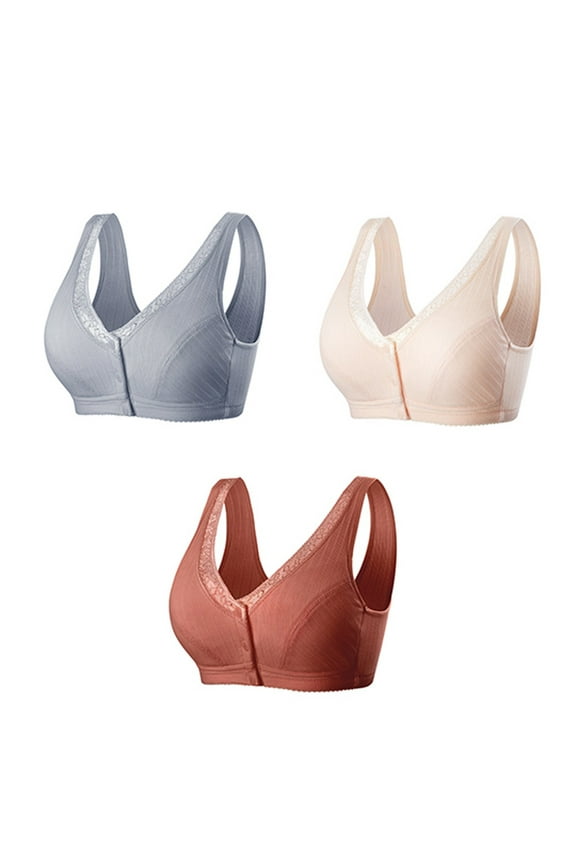 Plus Size Compression Bras For Women Post Surgery Front Closure 3Pc Woman Sexy Ladies Bra Without Steel Rings Sexy Vest Large Size Lingerie Underwear