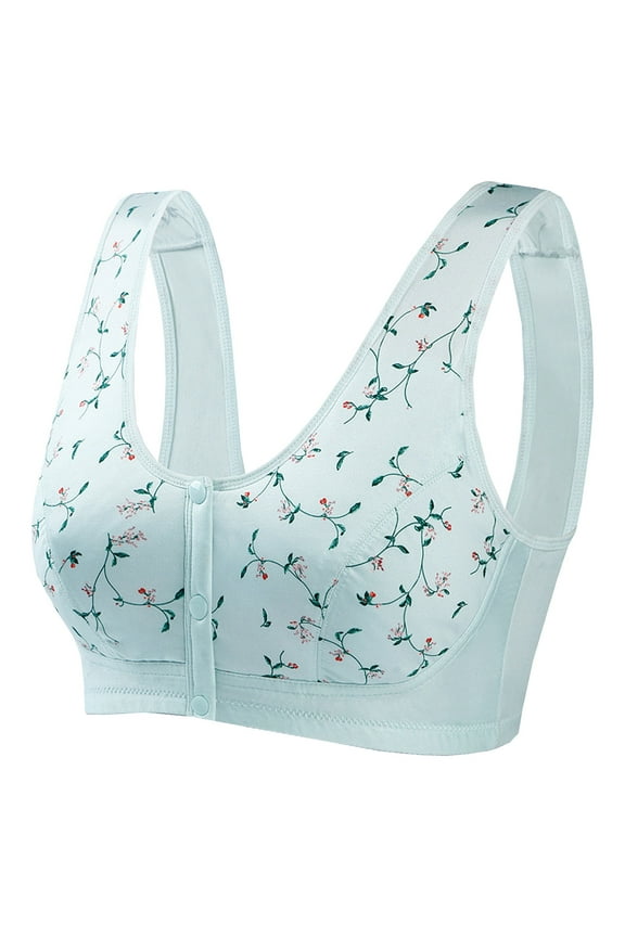 Plus Size Compression Bras For Women Post Surgery Front Closure Women'S Printed Non-Steel Ring Seamless Ice Silk Front Buckle Vest-Style Underwear