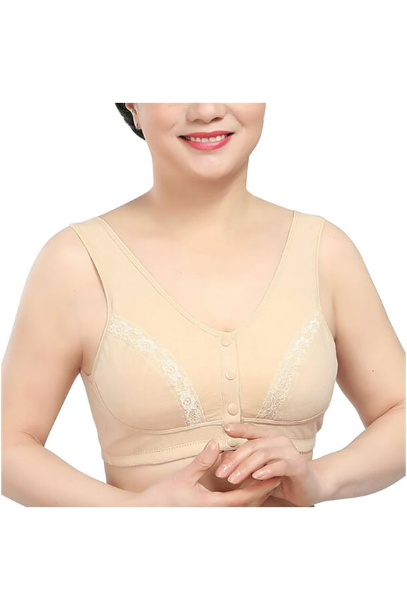 Plus Size Compression Bras For Women Post Surgery Front Closure Women Solid Sleeveless Plus Size Lingerie Front Four Button Wide Strap Tank Bra