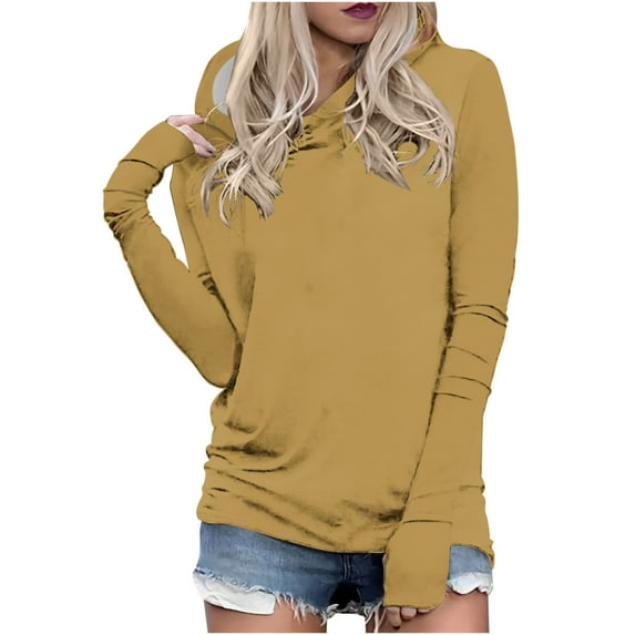Samickarr Plus Size Hoodies for Women Long Sleeve Hooded Tunic Tops Fall Trendy Solid Color Drawstring Casual Sweatshirts with Thumb Hole