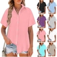 thumbnail image 1 of Samickarr Plus Size Linen Button Down Shirt For Women Summer Tops Short Sleeve Blouse Casual Turn-Down Collar Dress Shirts V Neck Work Blouses Collared Tops Beach Tops, 1 of 7