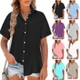 thumbnail image 1 of Samickarr Plus Size Linen Button Down Shirt For Women Summer Tops Short Sleeve Blouse Casual Turn-Down Collar Dress Shirts V Neck Work Blouses Collared Tops Beach Tops, 1 of 6