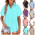 thumbnail image 1 of Samickarr Plus Size Linen Button Down Shirt For Women Summer Tops Short Sleeve Blouse Casual Turn-Down Collar Dress Shirts V Neck Work Blouses Collared Tops Beach Tops, 1 of 7