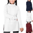 thumbnail image 1 of Gswybco Plus Size Sweaters for Women Long Sleeve Turtleneck Side Split Tunic Pullovers Fall Trendy Solid Color Casual Tops, 1 of 7