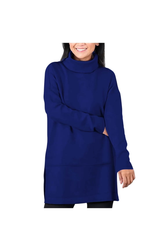 Plus Size Sweaters for Women Long Sleeve Turtleneck Side Split Tunic Pullovers Fall Trendy Solid Color Casual Tops