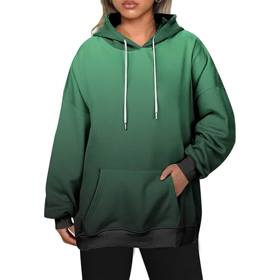 Gnshining Plus Size Sweatshirts for Women Gradient Color Loose Hooded Tops Long Sleeve Drawstring Casual Pullover