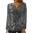 thumbnail image 1 of Samickarr Plus Size Tunic Tops For Women To Wear With Leggings Casual Loose Fit Floral Long Sleeve Blouse For Work Summer Tops Pleated V-Neck Button-Down Shirts, 1 of 4