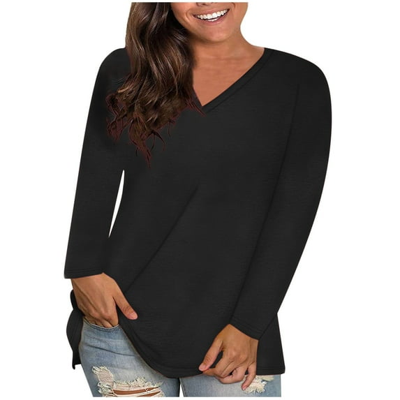 Gswybco Plus Size Tunic Tops for Women Fall Blouse Shirts Long Sleeve Solid Color Crew Neck Casual Pullover Top