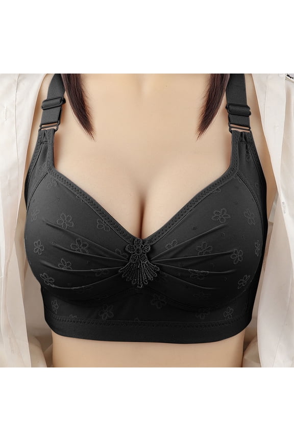 Plus Size Wireless Bras for Women Full Coverage Gathered Up Ruched Thin Breathable Wirefree Bralettes Adjusatable Shoulder Strap Beauty Back Daily Minimizer Bras