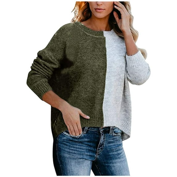 Samickarr Pullover Sweaters For Women Fall Sweatshirt Tunic Tops For Women To Wear With Leggings Women Long Sleeve Color Block Knit Pullover Sweaters Patchwork Casual
