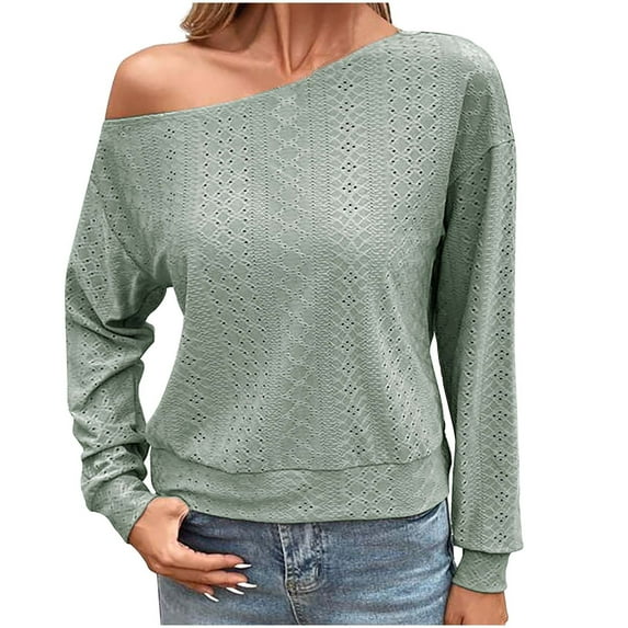 Samickarr Pullover Sweaters For Women Fall Sweatshirt Tunic Tops For Women To Wear With Leggings Women's Casual Color Skew Collar Blouses Long Sleeve Long Sleeve Skew Collar Blouses