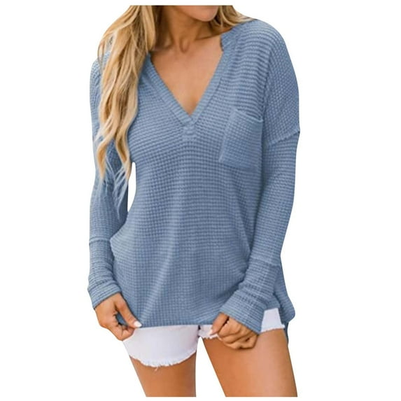 Samickarr Pullover Sweaters For Womens Trendy Dressy Business Casual Loose Fit Plus Size Tunic Tops To Wear With Leggings Women Turndown Collar Long Sleeve Loose T-Shirt Autumn Blouse Pullover Tops