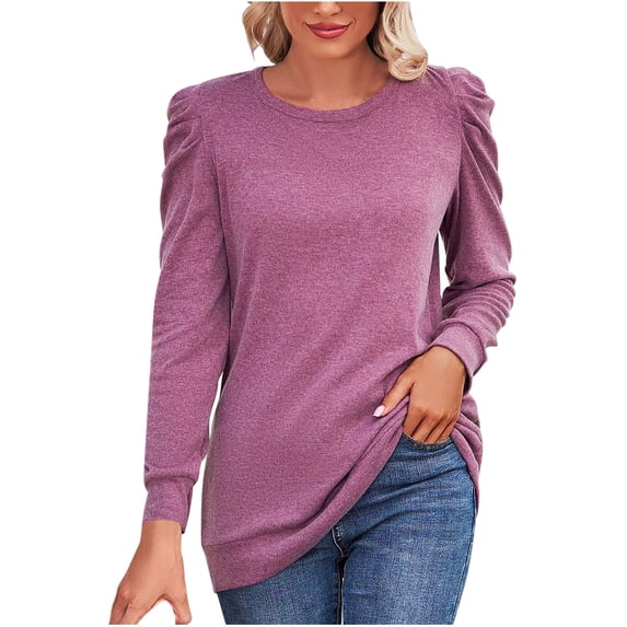 Samickarr Pullover Sweaters For Women Fall Sweatshirt Tunic Tops For Women To Wear With Leggings Women Casual Long Sleeve Solid Lightweight Round Neck Folded Tunic Tops