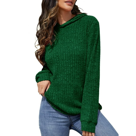 Gnshining Ribbed Knit Hoodie for Women Long Sleeve Hooded Tunic Tops Fall Fashion Casual Loose Pullovers with Pockets
