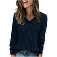 thumbnail image 1 of Gnshining Ribbed Knit Sweatershirts for Women Casual V Neck Solid Color Tops Fall Long Sleeve Pullovers Tunic, 1 of 7