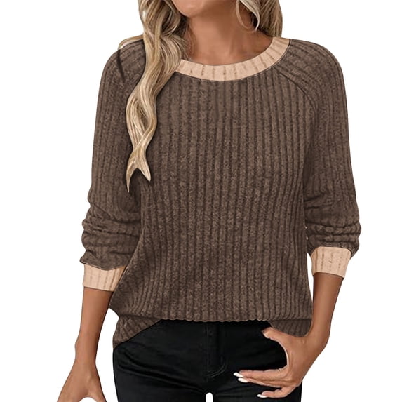 Gnshining Ribbed Knit Sweatershirts for Women Fall Long Sleeve Tops Solid Color Casual Pullovers Tunic