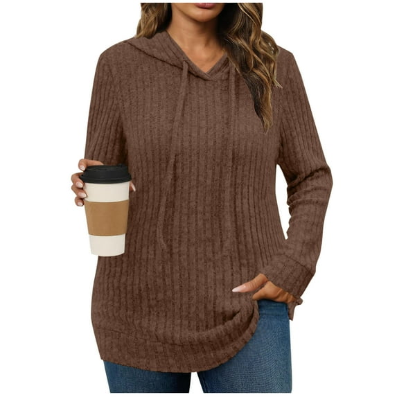 Gnshining Ribbed Knit Sweatshirts for Women Soft Casual Long Sleeve Hoodies Lightweight Soft Fall Fashion Solid Color Tunic Tops