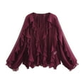 thumbnail image 1 of Samickarr Ruffle Button Down Blouses for Women Oversized V Neck Long Sleeve Tops Fall Fashion Casual Solid Color Shirts, 1 of 4