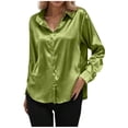 thumbnail image 1 of Gswybco Satin Blouses for Women Long Sleeve Collared Button Down Shirts Office Work Solid Color Tops, 1 of 5