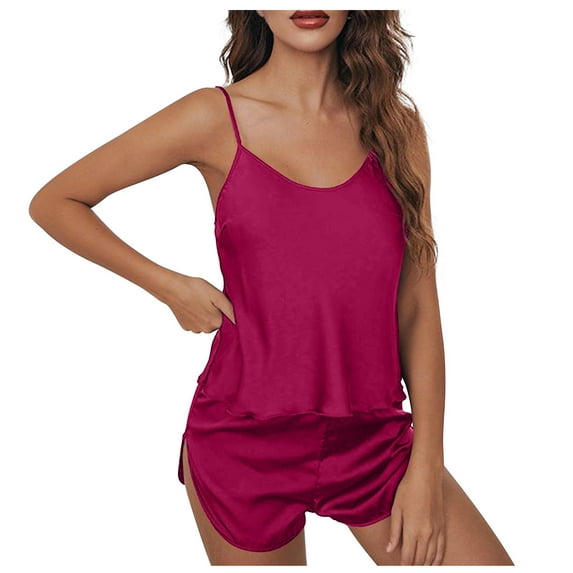 Samickarr Satin Silk Nightdress For Women Sexy Round Neck Sleeveless Nightgown Lace Chemise Nightdress Slip Dress Sleepwear Pajamas Lingerie With Chest Pads