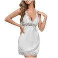 thumbnail image 1 of Samickarr Satin Silk Nightgown For Women SLeeveless V-neck Lingerie Sexy Patchwork Lace Hollow-out Ice Slik Underwear Nightdress Solid Color Loose Pajama, 1 of 6