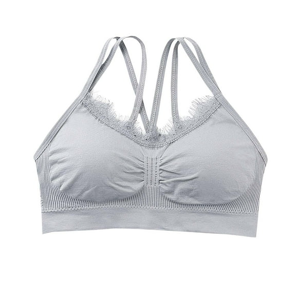 Npasoilc Seamless Stretchy Sports Bras for Women Lace Patchwork Back Cross Spaghetti Strap Padding Underwear Thin Breathbale Yoga Lingerie Casual Soft Tank Bras