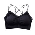 thumbnail image 1 of Npasoilc Seamless Stretchy Sports Bras for Women Lace Patchwork Back Cross Spaghetti Strap Padding Underwear Thin Breathbale Yoga Lingerie Casual Soft Tank Bras, 1 of 3