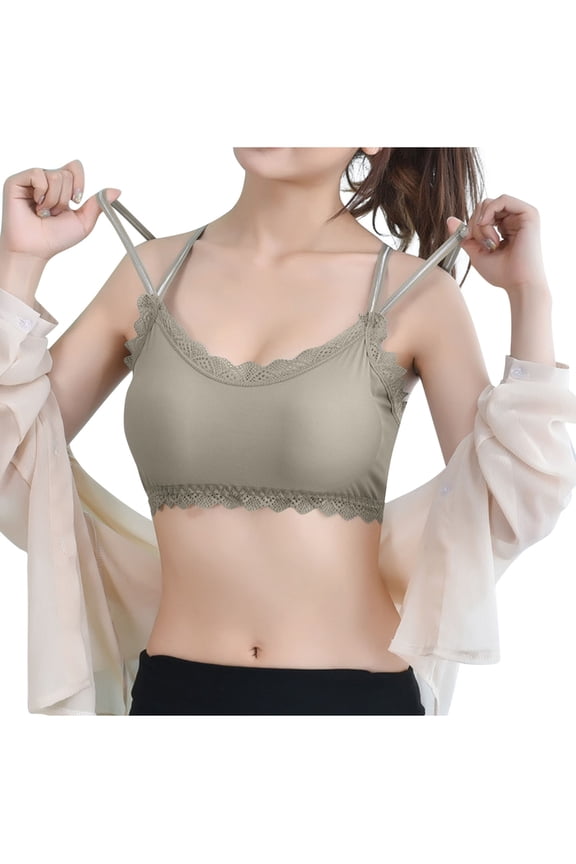 Seamless Stretchy Sports Bras for Women Lace Trim Back Cross Thin Strap Beauty Back Full Coverage Padding Underwear Thin Breathable Soft Lingerie Casual Loose Gym Athletic Bras