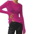 thumbnail image 1 of Samickarr Sheer Tops For Women Sexy See Through Crew Neck Sheer Mesh Top Knitted Sweater Solid Basic Long Sleeve Loose Fit Knit Pullover Jumper Top, 1 of 6