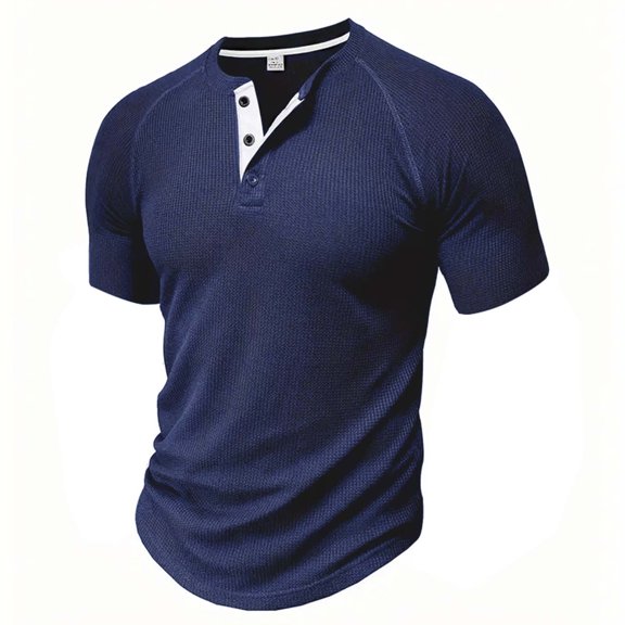 Npasoilc Shirts for Men Trendy Button Round Neck Raglan Short Sleeve Pullover Blouse Lightweight Breathable Tops Casual Bodybuilding T-Shirts