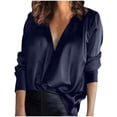 thumbnail image 1 of Samickarr Silk Satin blouses for women long sleeve elegant Solid color V-Neck Long Sleeve Casual Loose fit Work Blouse Shirts Pullover Tops, 1 of 7