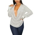 thumbnail image 1 of Samickarr Solid Color Sequin Tops For Women Long Sleeve V-neck Blouse Causual Pleated Loose T shirt, 1 of 6