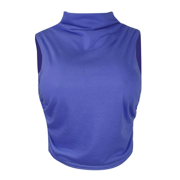 Samickarr Solid Color Tops For Women Semi-high-neck Sleeveless Vest Pleated Short Slim Crop Tops T shirt
