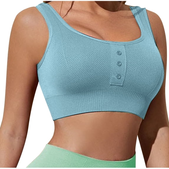 Npasoilc Sports Bras for Women Front Button Decorated Seamless Wide Shoulder Strap Gathered Up Underwear Stretchy Breathable Running Athletic Lingerie Casual Beauty Back Yoga Bras