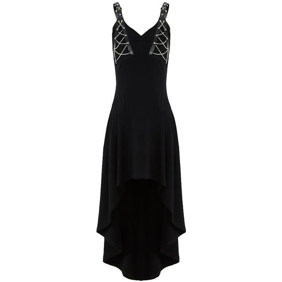 Samickarr Steampunk Gothic Medieval Dress For Womens Renaissance Dress Sleeveless Irregular Hem Gothic Punk Dress Strap Style Sleeveless Off Shoulder Mid Length Dress