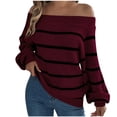 thumbnail image 1 of Gnshining Striped Knit Sweaters for Women Off Shoulder Long Sleeve Tops Fall Fashion Oversized Casual Loose Pullovers, 1 of 7