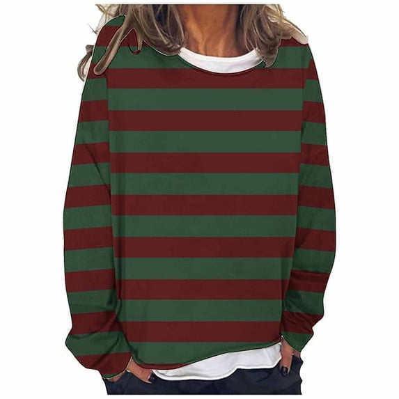 Samickarr Striped Sweatshirt for Women Long Sleeve Crew Neck Layered Casual Fall Fashion Color Block Daily Outfits