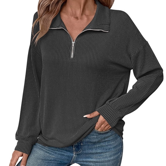 Gnshining Striped Sweatshirts for Women Half Zip Long Sleeve Collared Tunic Pullovers Fall Fashion Loose Tops