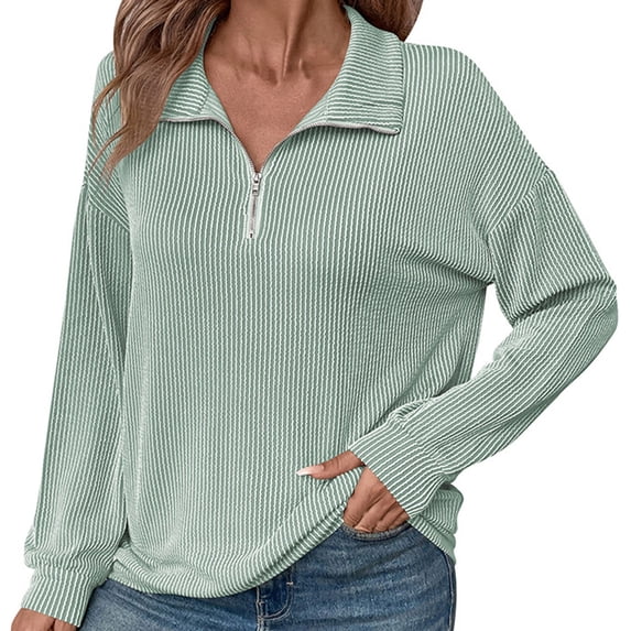 Gnshining Striped Sweatshirts for Women Half Zip Long Sleeve Collared Tunic Pullovers Fall Fashion Loose Tops