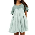 thumbnail image 1 of Samickarr Summer Dresse For Women Fashion Women's Casual Short Sleeved Round Neck Blouses Pleated Solid Color Patchwork Top Dress, 1 of 9