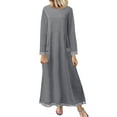 thumbnail image 1 of Samickarr Summer Dresses For Women Vacation Solid Color Dresses For Women Long Sleeve Round Neck Lace Pocket And Lace Hem Casual Looseb Ankle-Length Dress, 1 of 5