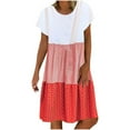 thumbnail image 1 of Samickarr Summer Dresses For Women Vacation Sundresses T-Shirt Dresses For Women Women Short Sleeve V Neck Polka Dot Striped Solid Color Patchwork Print Casual Loose Knee-Length Dress, 1 of 6