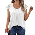 thumbnail image 1 of Samickarr Summer Pleated Shirts for Women Trendy Lace Short Sleeve Round Neck Pullover Tops Soft Breathable Blouse Casual Loose Shirts, 1 of 9