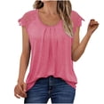 thumbnail image 1 of Samickarr Summer Pleated Shirts for Women Trendy Lace Short Sleeve Round Neck Pullover Tops Soft Breathable Blouse Casual Loose Shirts, 1 of 9